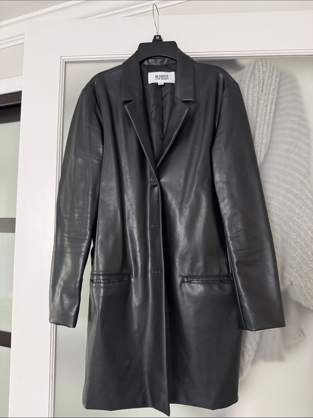 BB Dakota Black Faux Leather Long Blazer